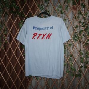 Large-True Vintage property of P.T.Y.H. essential 80s tshirt